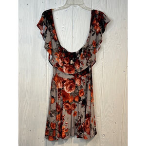 Windsor Women's Off Shoulder Floral Dress Gray Orange Size M
